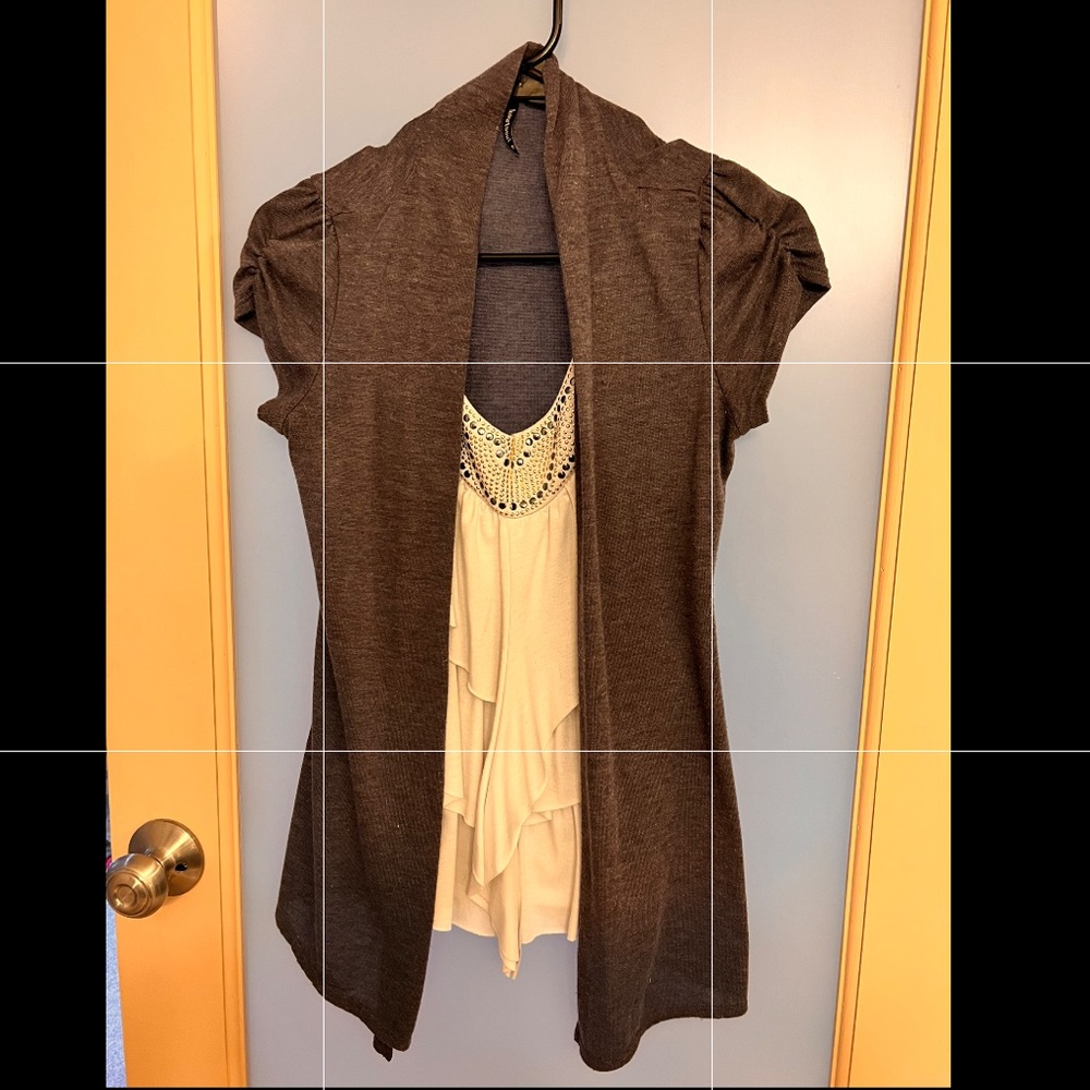 Two in one blouse sweater combo Medium grey and white with metallic decoration